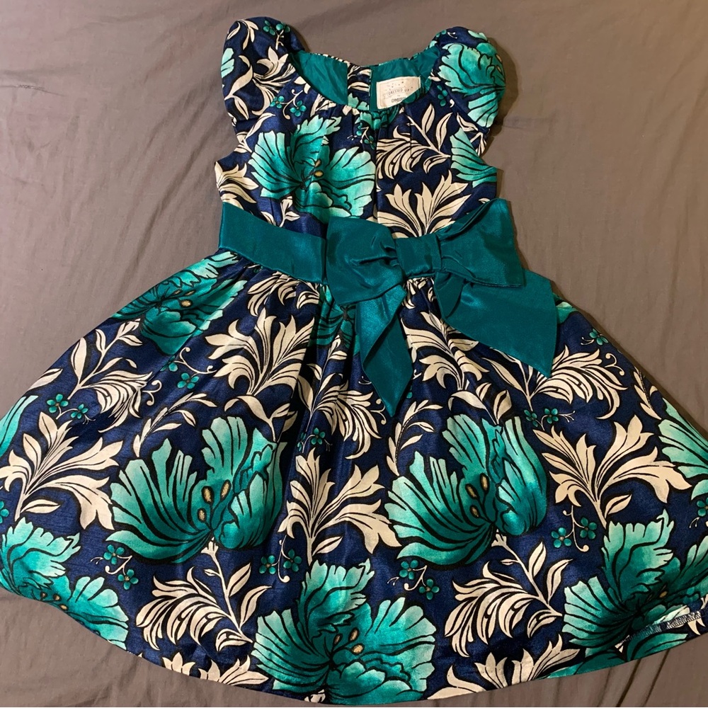 Gymboree Navy & Teal Floral Bow-Front Dress